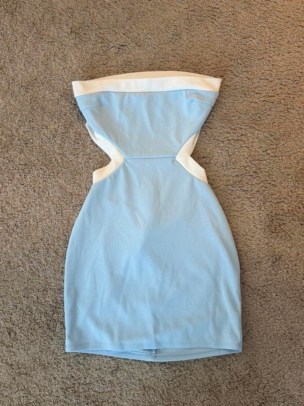 Strapless Light Blue & White Cutout Bodycon Dress